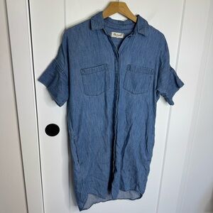 Madewell Chambray Denim Button Front Shirt Dress Mini Pockets Size Small